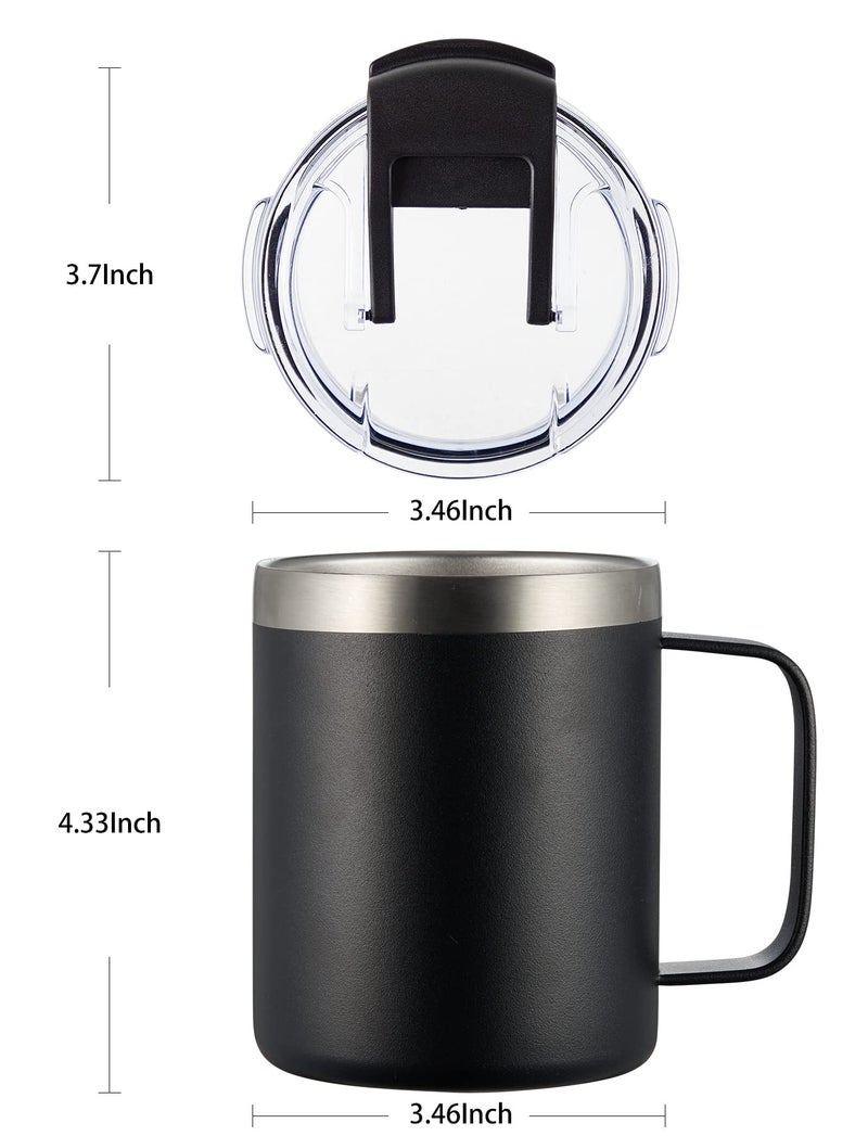 ALOUFEA 12oz Stainless Steel Insulated Coffee Mug with Handle, Double Wall Vacuum Tumbler Cup with Fliping Lid, Black, 4 Pack - Image 5